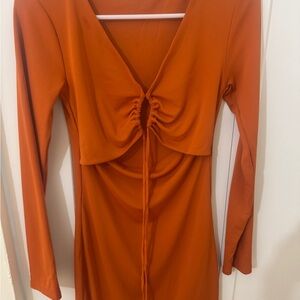 Elegant Orange Long Sleeve Dress